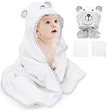alobeby Kapuzenhandtuch Baby Handtuch Mit Kapuze: Babybadetücher & Kapuzenhandtücher Badetuch Baby Mit 2 Waschlappen-Für Babybaden 100% Biobambusfaser für 0-5 Jahr