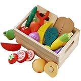 Hölzernes Küche Kinder Spielzeug, Schneiden Sie Obst und Gemüse Magnetspielzeug, Kochen Lebensmittel Simulation Bildungs und Farbe Wahrnehmung für Vorschulalter Kleinkinder Jungen Mädchen