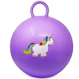 COM-FOUR® Hüpfball mit Einhorn-Motiv - Sprungball für Kinder in lila - geeignet für innen und außen - Aufblasbar [Auswahl variiert] (01 Stück - lila)