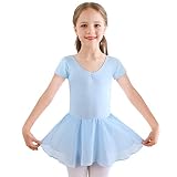 Kinder Ballettkleidung Mädchen Ballettkleid Kurzarm Langarm Balletttrikot Ballettanzug Tanzkleid Tanzbody aus Baumwolle mit Chiffon Rock Tütü