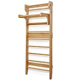 Physionics® Sprossenwand aus Holz - für Kinder und Erwachsene, 195 x 80 x 14 cm, bis Max 100 kg, höhenverstellbare Klimmzugstange - Kletterwand, Fitness Turnwand, Klettergerüst, Schwedische Leiter