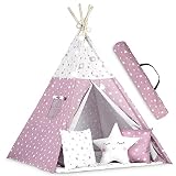 Ricokids Tipi Zelt Spielzelt Baumwolle Kinderzelt mit 3 Kissen Matratze, tipi: 120x120x116,5 cm Holzstäbchen: 190 cm