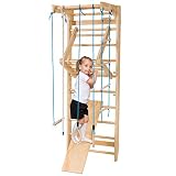 DREAMADE Sprossenwand aus Massiv Holz, Kletterwand, Klettergerüst Heimsportgerät, ausziehbares und höhenverstellbares Sportgerät mit Klimmzugstange, Turnwand für Familie, 80x60x220cm