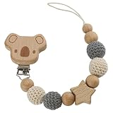 I LOVE MOM Schnullerkette mit Schnullerclip Koala, Baby Schnullerkette Holz mit Holzperlen und Häkelperlen Schnuller Kette Neugeborenen Geschenk (Grau)