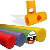 Conipa® - 4 Stück Schwimmnudel (160 x 7 cm) Kinder & Erwachsene INKL. 4 x Loch-VERBINDER (Schaumstoff) - Poolnudel Set ab 3-10 Jahre (Made IN Europe) - Pool Wassernudel (Rot + Blau + Grün + Gelb)