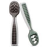 NumNum GOOtensils Babylöffel Set - Stufe 1+2 Esslernlöffel Baby ab 6+ Monaten - Beikost Baby Zubehör BLW - BPA frei Silikon Löffel Selber Essen - 2er (Grau/Grün)