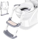 Töpfchen Toilettensitz Baby mit Treppe: Kinder WC Sitz Toilette Toilettentrainer für Kleinkinder Jungen und Mädchen - Höhenverstellbar und Klappbar Reise-Badezimmersitz mit Spritzschutz Griffe | Weiß