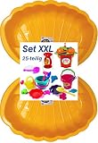 Sandbox Sandkasten Sandmuschel Muschel Wasser Planschbecken groß 108x79cm XL, 5 Farben! (2xgelb+25-TLG.Set)