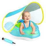 SANOTO Schwimmring Baby mit Sonnendach | 2023 NEU Baby Schwimmring mit aufblasbarer Schwimmboje, Shwimmreifen BabySchwimmtrainer,Schwimmhilfe Spielzeug,Baby Schwimmring ab 3 Monate(Blau)