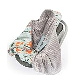 Babydecke Minky mit Kapuze 90x90 cm Einschlagdecke Babyschale Kinderwagen Decke (Waldtiere/Grau)