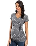 Love2Mi Damen Stillshirt Kurzarm & Langarm Umstandsshirt Umstandsmode V-Neck Schwangere Nursing Tops