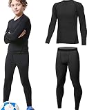 HOPLYNN - Thermounterwäsche Set für Kinder Funktionsunterwäsche Skiunterwäsche Jungen Atmungsaktiv Thermo Unterwäsche Warme Fussball Ski Schwarz M