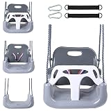 YIHATA Babyschaukel Outdoor 3 in 1 Kinderschaukel Indoor Babysitz mit Rückenlehne und Anschnallgurt Belastbar bis 200kg- Verstellbarer und Abnehmbarer Schaukelsitz(Grau)