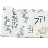 Lebze LifeTree Baby Pucktuch Musselin Tuch, Große 120x120cm Musselin Swaddle Decke Baby Bambus Baumwolle Swaddle Wrap für Junge und Mädchen Neugeborene, Eukalyptuspflanzen Design