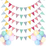 Dusor Wimpelkette Outdoor, Wimpelkette Draußen 5 Stück 4M 60Pcs Wimpel + 18Pcs Bunte Luftballons, Leinenimitat Einschulung Deko, Happy Birthday Girlande Geburtstag Party Hochzeit Deko