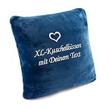 Kuschelkissen mit Namen XL-Größe, flauschig plüsch, Schmusekissen personalisiert mit Text und Herz Stickerei, romantisches Geschenk für Mädchen, Frau, Freundin, Geburtstag, Weihnachten (classic blue)