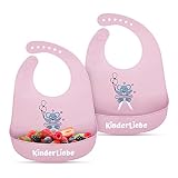 Kinderliebe Baby Silikon Lätzchen - [2er SET] - TÜV geprüft ! - 2x Auslaufsichere Silikonlätzchen BPA Frei - Silikon Lätzchen mit Auffangschale - Pinke Babylätzchen abwaschbar & wiederverwendbar…