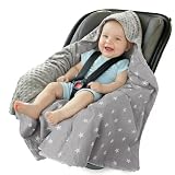 Medi Partners Einschlagdecke Baby Babyschale 100% Baumwolle für Sommer 85x85cm Kinderwagen Kuscheldecke universal Baby Decke Einschlagdecken Babydecke Buggy Autositz(weiße Sterne mit grauen Minky