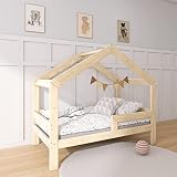 Hausbett Kinderbett mit Rausfallschutz Lattenrost - NeedSleep® | 70x140 80x160 90x180 cm | Kinder Bett Montessori Holzhaus | skandinavisches Design | Mädchen Junge (90x180 cm, Symmetrisch)