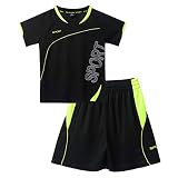 Yeahdor Kinder Sportkleidung Jungen Set Zweiteiler Kurz Loose Fit Sportanzuzg Atmungsaktives Trainingsanzug Jogginganzug Fitness Sportswear D Schwarz 134-140