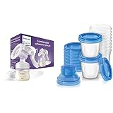 Philips Avent Komfort-Handmilchpumpe, inkl. 125ml Flasche, SCF430/10, transparent & Aufbewahrungsbecher für Muttermilch, 10er Pack (10x 180 ml), SCF618/10, mit Schraubdeckel