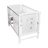 Dedstore-Baby Babybett mit Matratze 120x60 cm Höhenverstellbar - Komplett Set - Beistellbett Weiß mit Motiv Bär - Baby Bett - Kinderbett - Baby Bed