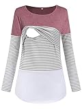 Damen Stillshirt Langarm Schwanger T-Shirt Umstandsshirt Nursing Tops Schwangerschafts Umstandsmode-Rosa-M