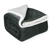 Edaygo Tagesdecke Kuscheldecke Sofadecke, Wohndecke, 2-Seitig, Oberseite Fleece Unterseite Sherpa, Flauschig, Warm, Pflegeleicht, 150 x 200 cm, Anthrazit