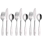 EXZACT Kinderbesteck 9-teilig aus Edelstahl – Besteckset für Kinder ab 2 Jahre – 3 Gabeln, 3 Sicherheitsmesser, 3 Esslöffel – Spülmaschinenfest, Tiermotiv