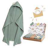 Räuberella® Kapuzenhandtuch-Baby in Mint-Grün I 75x100cm I Musselin-Badetuch-Baby aus 100% Bio-Baumwolle I Saugfähiges Babyhandtuch mit Kapuze I Badehandtuch-Geschenkset inkl. Verpackung & Karte