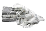 Clevere Kids Mulltücher | 5er-Pack | Kleiner Fuchs hellgrau und Sterne | Oeko-TEX | doppelt gewebt | 70x80 | Spucktücher (Fuchs & Stars & Stripes)