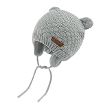 SEYUFN Babymütze, für Jungen und Mädchen, gestrickte Hündchen für Babys und Kleinkinder, mit Fleece-Futter, 0-36 Monate(Grau,0-6 Monate)