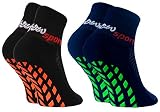 Rainbow Socks - Jungen Mädchen Neon Sneaker Sport Stoppersocken - 2 Paar - Schwarz Blau - Größen 30-35