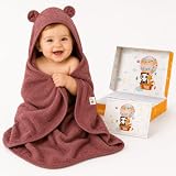 FUCHSUNDPANDA ® Kapuzenhandtuch Baby EXTRA dick, warm & weich | 75x75cm Baby Handtuch Kapuze (100% Bambus) | Rotes Handtuch Geburt mit toller Geschenkverpackung (Purpur-rot)