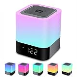 Bluetooth Lautsprecher mit Licht,Nachttischlampe Touch Dimmbar,Bluetooth Lautsprecher Wecker,5 in 1 Multifunktional RGB Mehrfarbig wechselnde Nachttischlampe,Geschenke für Mädchen Kinder Teenage