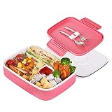 Lunchbox Kinder Bento Box, Brotdose mit Fächern, Robust und Auslaufsicher Brotzeitbox für Kinder Erwachsene, Praktische Jausenbox für Kindergarten, Schule, Picknick und Reisen (Rosa)