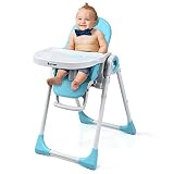COSTWAY 2 in 1 Kinderhochstuhl höhen- und winkelverstellbar, Hochstuhl klappbar, Kinderstuhl mit Liegefunktion, Babystuhl multifunktional, Kombihochstuhl, Babyhochstuhl für Babys über 6 Monate (Blau)