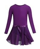TiaoBug Ballettkleid Mädchen Langarm/Kurarm/Ärmellos Ballett Trikot Baumwolle Ballettanzug Kinder Ballettkleidung Set Gr. 98-164 Dunkel Lila 92-98