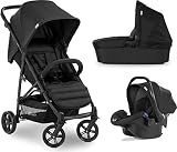Hauck 3 in 1 Kombi Kinderwagen Rapid 4 Trio Set / ab Geburt / Belastbar bis 25 kg / Baby Wanne mit Matratze / Reise System mit Autositz / Kompakt Faltbar / Höhenverstellbar / Liegeposition / Schwarz