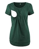 Love2Mi Stillshirt Kurzarm Umstandsshirt Nursing T-Shirt Umstandsmode Dunkelgrün XL