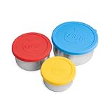 Brotzeit Dreierlei dicht Lunchbox 3er Set aus Edelstahl mit Silikondeckel, Silikon, Rot Blau Gelb, 13 x 13 x 6 cm, 3-Einheiten