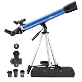 Aomekie Teleskop Astronomie, 234X Refraktor Teleskop für Kinder Einsteiger mit 10X Smartphone Adapter Ausziehbares Stativ Tasche Mondfilter und Aufrechtes Sucherfernrohr