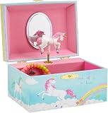 Jewelkeeper Regenbogen Einhorn Schmuckkästchen Spieluhr zum Aufbewahren von Halsketten, Armbändern und Ringen - Mädchen Andenken Aufbewahrung mit drehbarem Einhorn, ovalem Spiegel