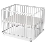 Sämann Laufgitter Premium 75x100 cm mit Matratze - TÜV geprüft 2022 - stufenlos höhenverstellbar Laufstall Baby Buche weiß