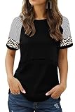 Smallshow Damen Stillshirt Kurzarm Umstandsmode Tshirt Still Nursing Tops Sommer,Black,M