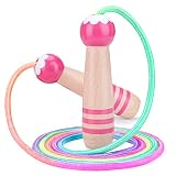 MAKACTUA Springseil Kinder 250cm,Rainbow Skipping Rope Jump Rope Springseil Verstellbar Fitness with Wooden Handle für Extremsprung, Ausdauertraining Pink