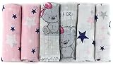 FENSILO - Mulltücher - Mullwindeln - 6er Pack 70x80 cm - Stoffwindeln, Made IN EU, schadstoffgeprüft - Spucktücher Set für Mädchen – Baby Mullwindeln- Rosa - Oeko-TEX Zertifiziert