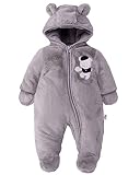 Baby Schneeanzüge Winter Overall mit Kapuze Fleece Strampler Mädchen Jungen Warm Outfits- Gr. 6-9 Monate (73 cm), Grau