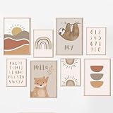 MeinBaby123® Poster Kinderzimmer DIN A4 und A5 Set Wandbilder Deko Bilder Boho Babyzimmer Wandposter Premium (Faultier & Bär 8er Set)