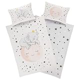 Aminata kids Kinderbettwäsche Elefant 100x135 cm 40x60 cm für Jungen & Mädchen - 100% Baumwolle - Elefanten-Motiv - Wende-Baby-Bettwäsche-Set - grau weiß